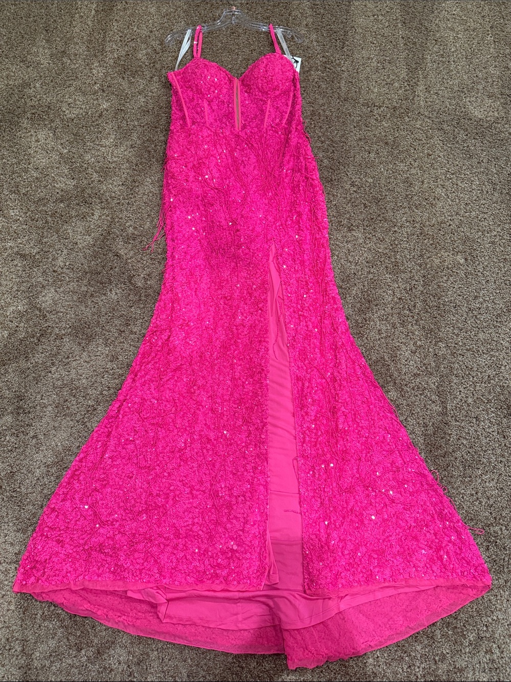 Strapless Fuchsia Prom Gown with Sequin Detail